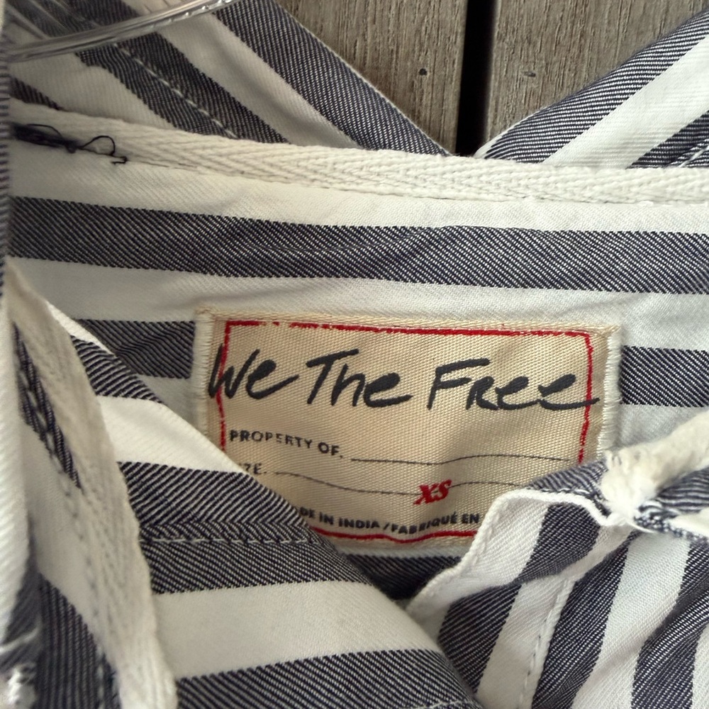 We The Free Blue & White Vertical Stripe Ruffle Hem Shirt - Picture 3 of 3